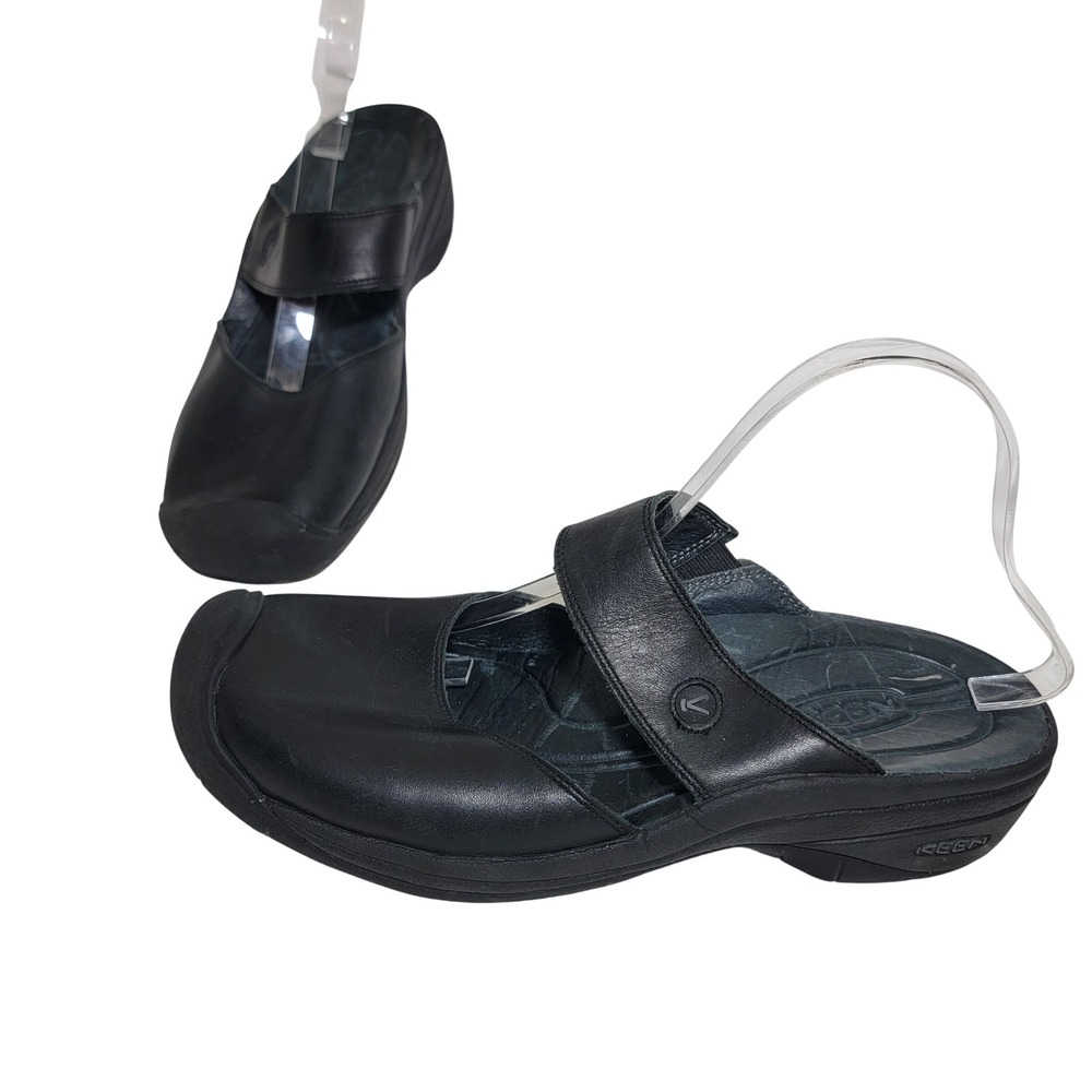 KEEN Saratoga Black Leather Mary Jane Clog Mules Womens 11 42 Comfort Shoes